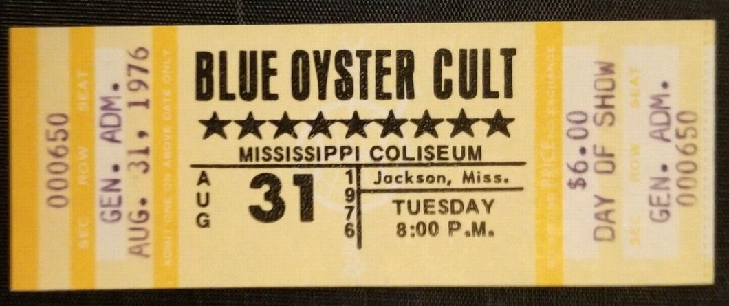 1976 Blue Oyster Cult Mississippi Coliseum Vintage Full Concert Ticket