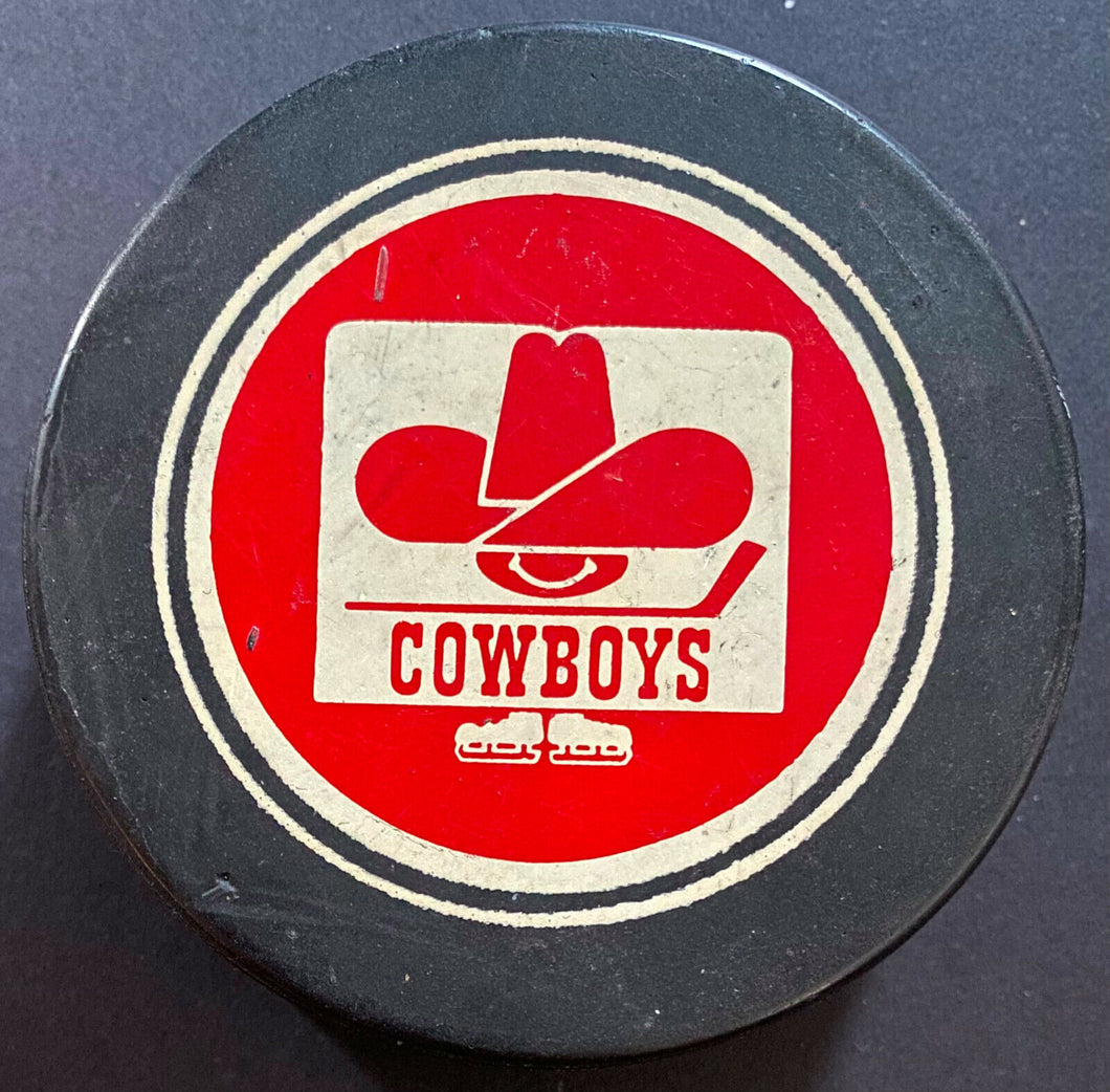 Calgary Cowboys WHA Game Used Hockey Puck c1975-1977 Blank Back Made In Canada