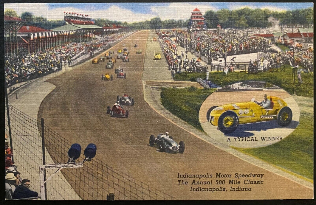 1940s Vintage Postcard Indy 500 Indianapolis Motor Speedway Indy Car Racing