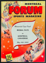 Load image into Gallery viewer, 1950 Montreal Forum Historic Hockey Game Program Memorial Cup Final Jr Canadiens
