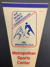 Load image into Gallery viewer, 1982 IIHF World Junior Championships Minnesota USA Hockey Pennant Full Size 29&quot;
