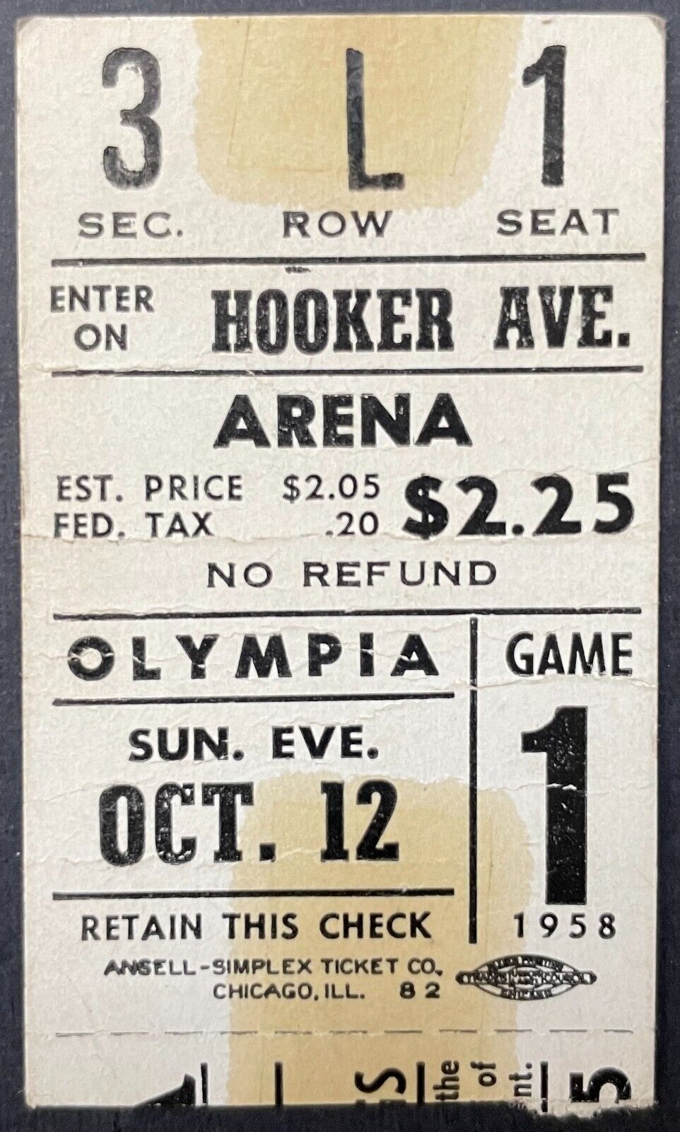1958 Detroit Red Wings Opening Night Ticket Stub NHL Hockey VTG Gordie Howe