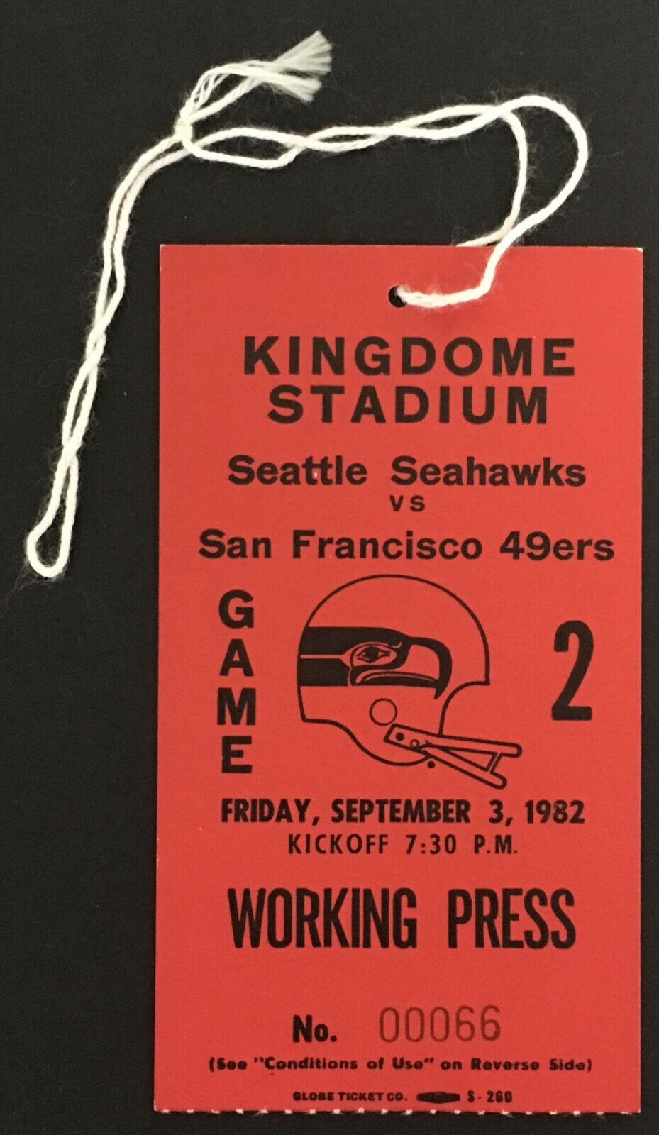 1982 NFL Kingdome Stadium Press Pass Ticket Seattle Seahawks San Francisco 49ers