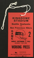 1982 NFL Kingdome Stadium Press Pass Ticket Seattle Seahawks San Francisco 49ers