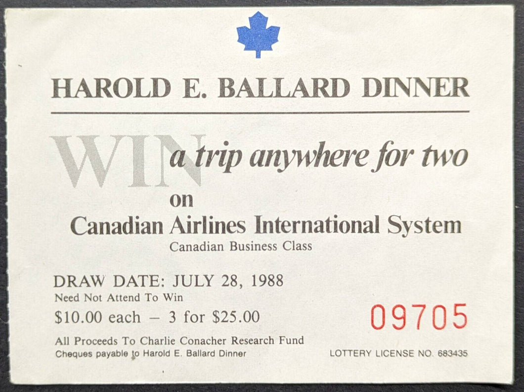 Harold Ballard 85th Birthday Dinner Ticket NHL Hockey Toronto Maple Leafs VTG