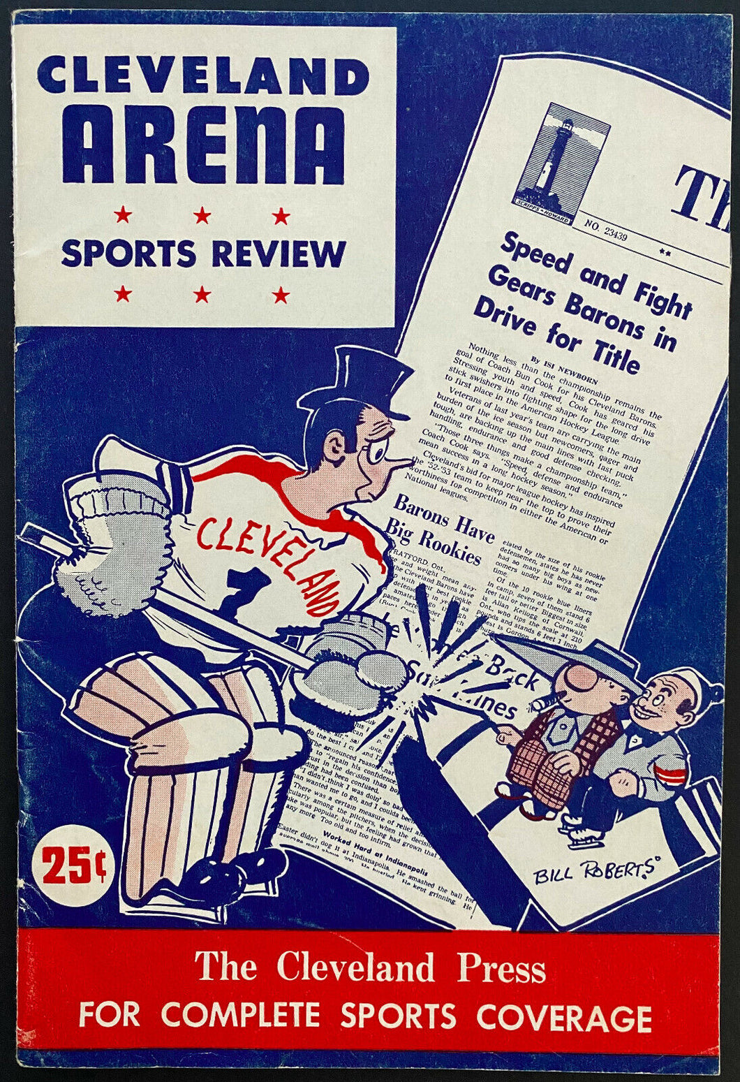1952-53 Cleveland Arena AHL Hockey Program Barons vs Hershey Bears Johnny Bower