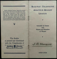 Rare 1929-30 Toronto Hockey League Schedule Vintage Sked C.P. Rail J.A. Huggins