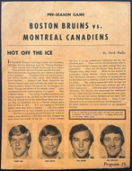 1973 NHL Hockey Pre-Season Game Boston Garden Scorecard Bruins vs Canadiens Orr
