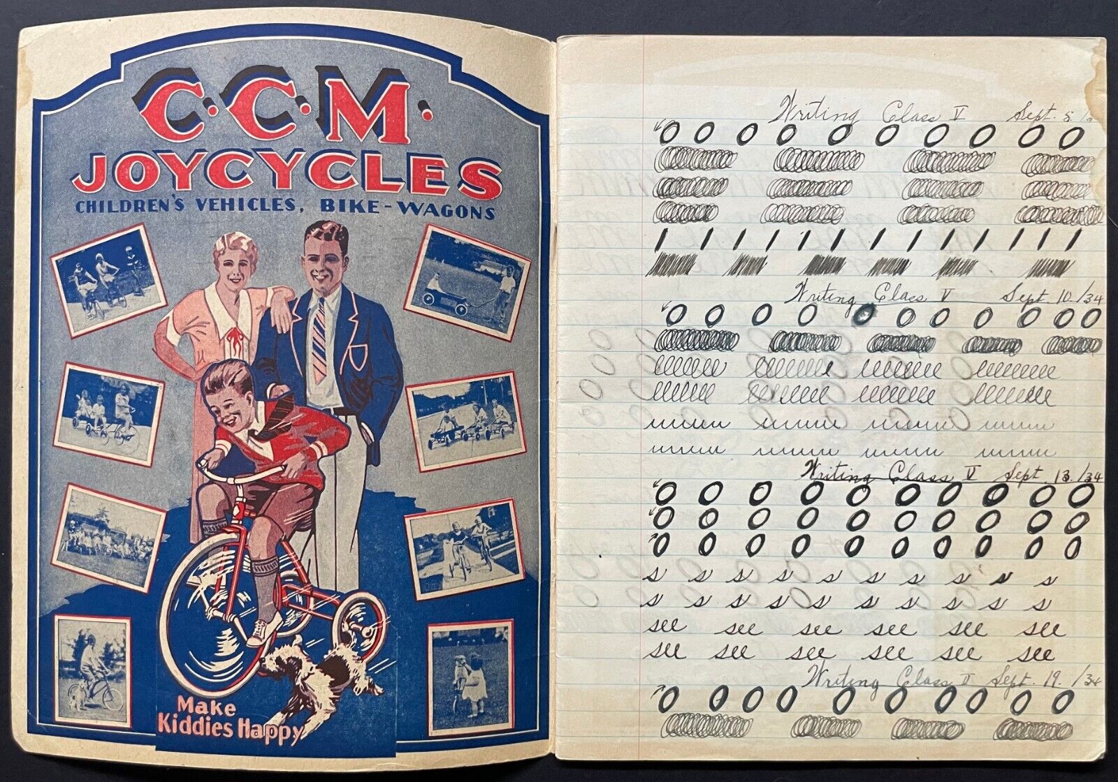 1920 s CCM Scribbler Blue Exercise Book Bicycles Featured Vintage