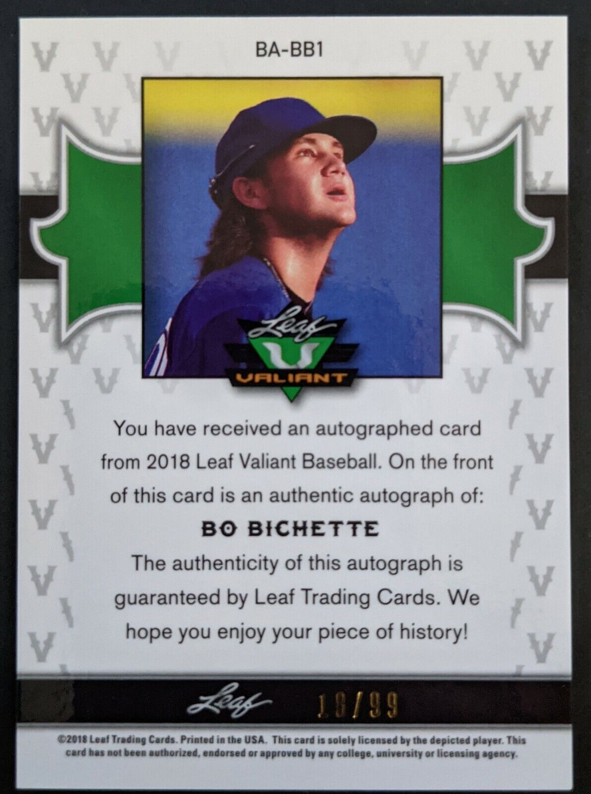 2018 Bo Bichette Certified Autograph outlet RC