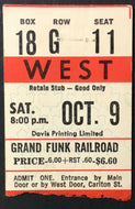 1971 Maple Leaf Gardens Grand Funk Railroad Concert Ticket Stub Music Toronto