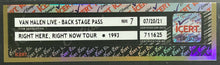 Load image into Gallery viewer, 1993 Van Halen Backstage Pass Right Here Right Now Tour Vintage Music isert NM 7

