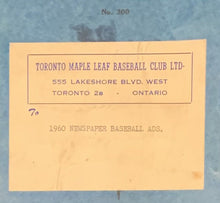 Load image into Gallery viewer, 1960 Toronto Maple Leaf Baseball Club Record Book + Newspaper Clippings + Ads
