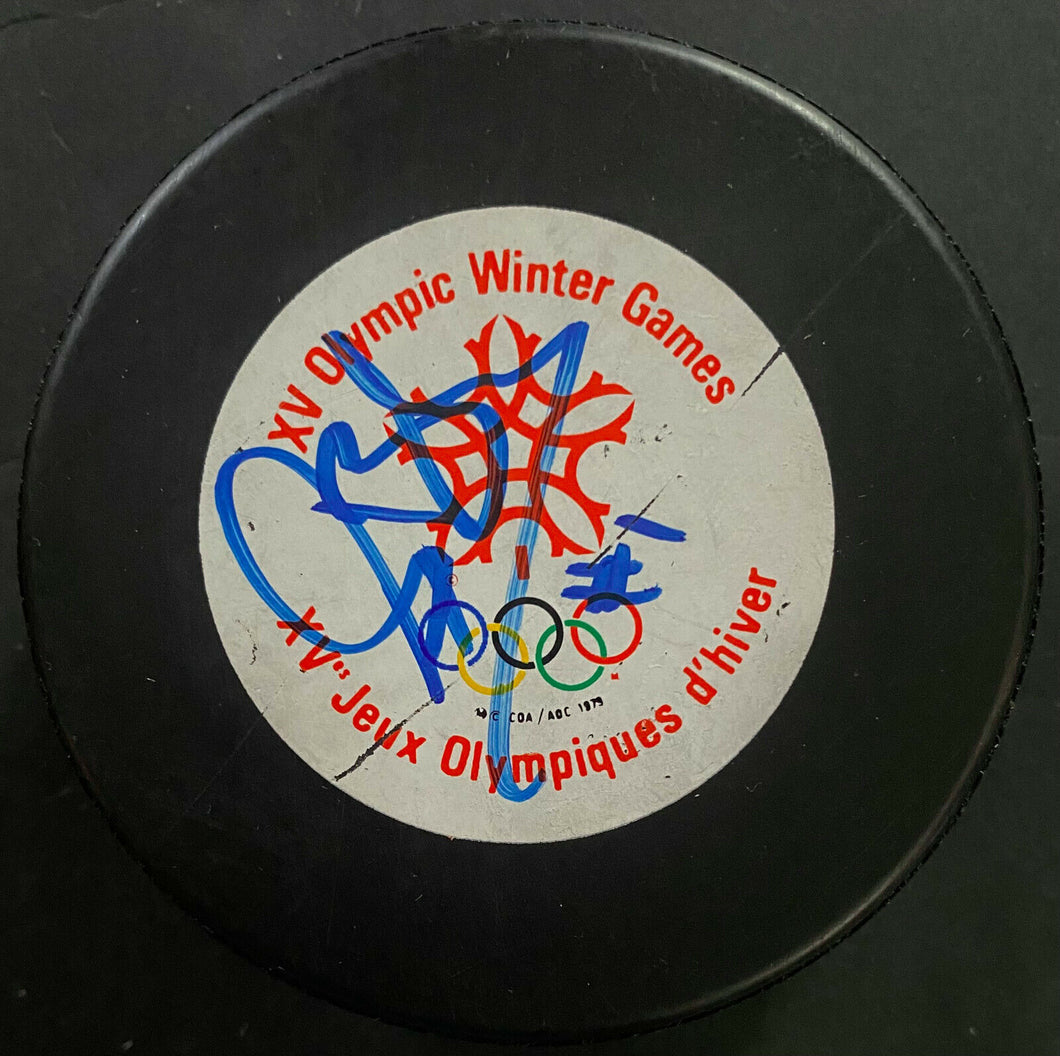 Sean Burke Autographed 1988 Calgary Winter Olympics Game Hockey Puck Signed LOA