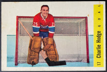 Load image into Gallery viewer, 1958-59 Parkhurst Hockey Card #17 Charlie Hodge Montreal Canadiens Vintage NHL
