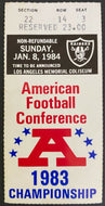 1983 NFL Football AFC Championship Playoffs Ticket Los Angeles Raiders Seahawks