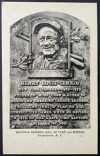 Load image into Gallery viewer, c1944 Lou Gehrig Baseball Hall of Fame Plaque Postcard New York Yankees MLB VTG
