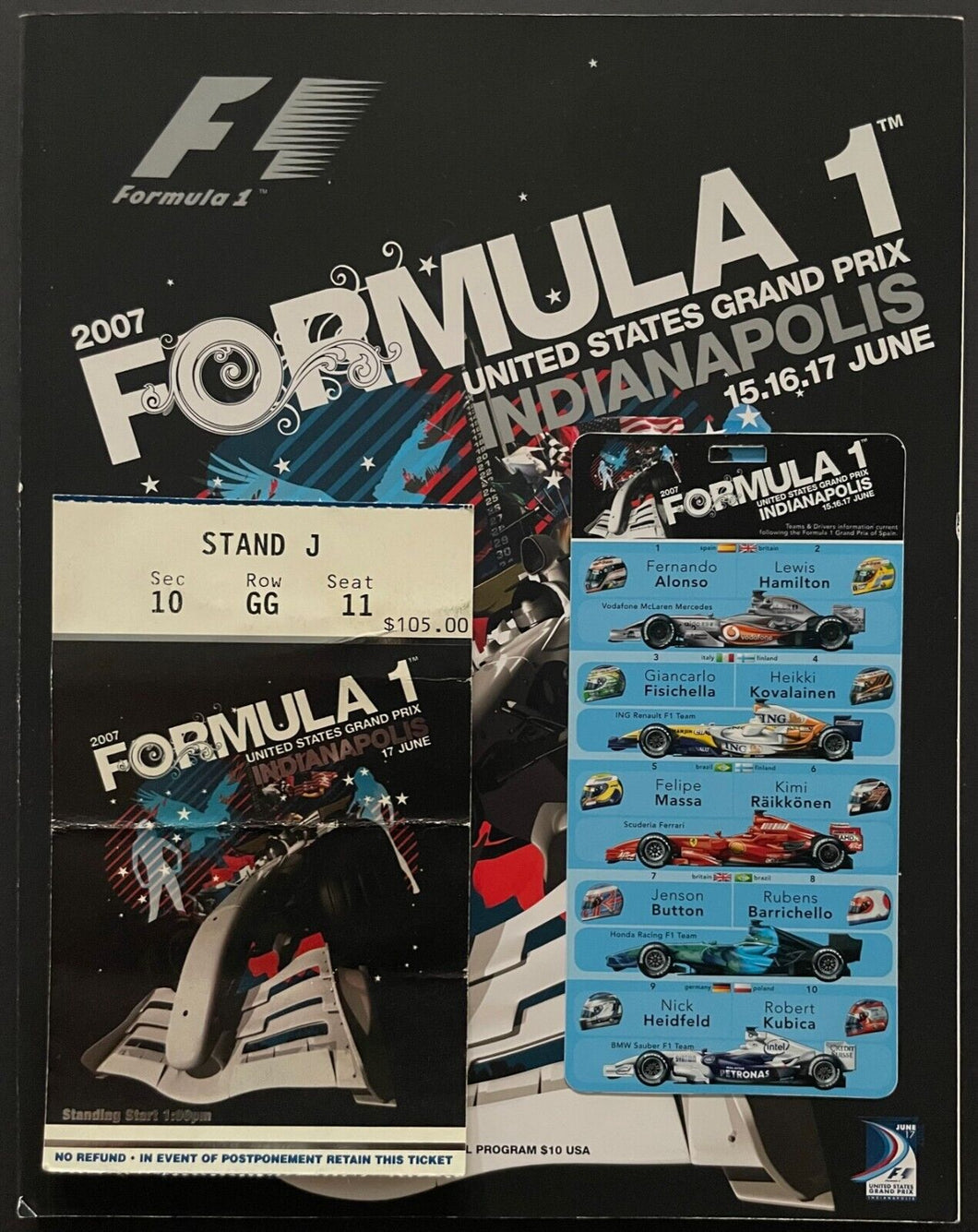 2007 Indianapolis Speedway US Grand Prix Ticket + Program Lewis Hamilton Wins