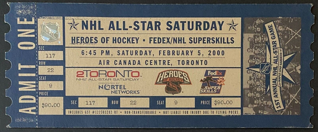 2000 NHL Hockey All-Star Saturday Unused Full Ticket Heroes + Skills Competition