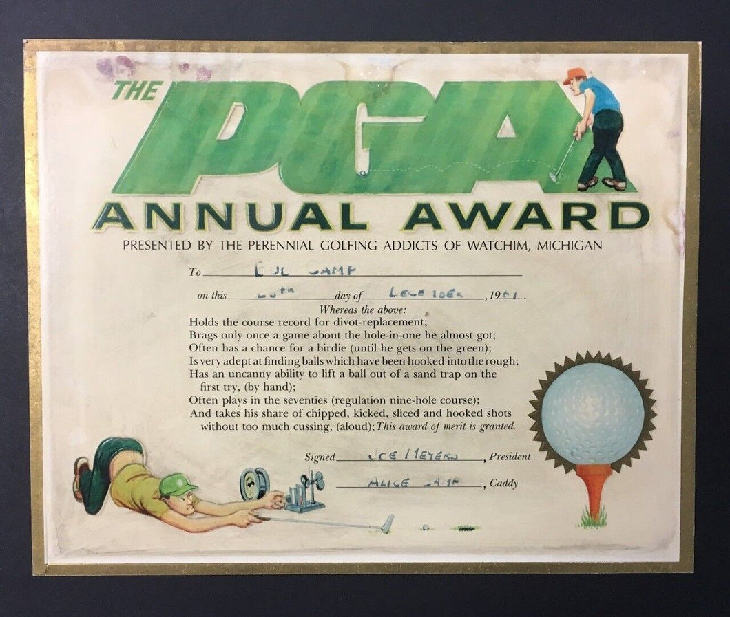 1961 PGA Tour Annual Award Unusual Golf Novelty Michigan