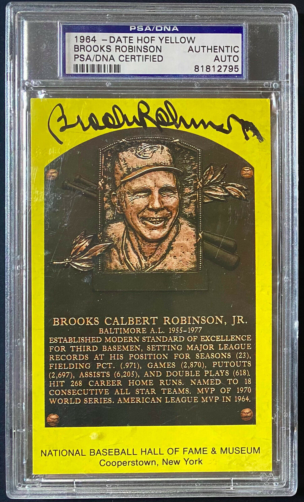 1964 Cooperstown Baseball HOF Plaque Post Card Signed Brooks Robinson PSA/DNA