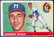 Load image into Gallery viewer, 1955 Topps Baseball #31 Warren Spahn Milwaukee Braves Vintage MLB Card
