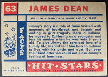 Load image into Gallery viewer, 1957 Topps Hit Stars Trading Card James Dean #63 Non Sports Vintage
