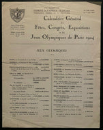 1924 Very Rare Vintage Original Paris Summer Olympics Schedule Vtg