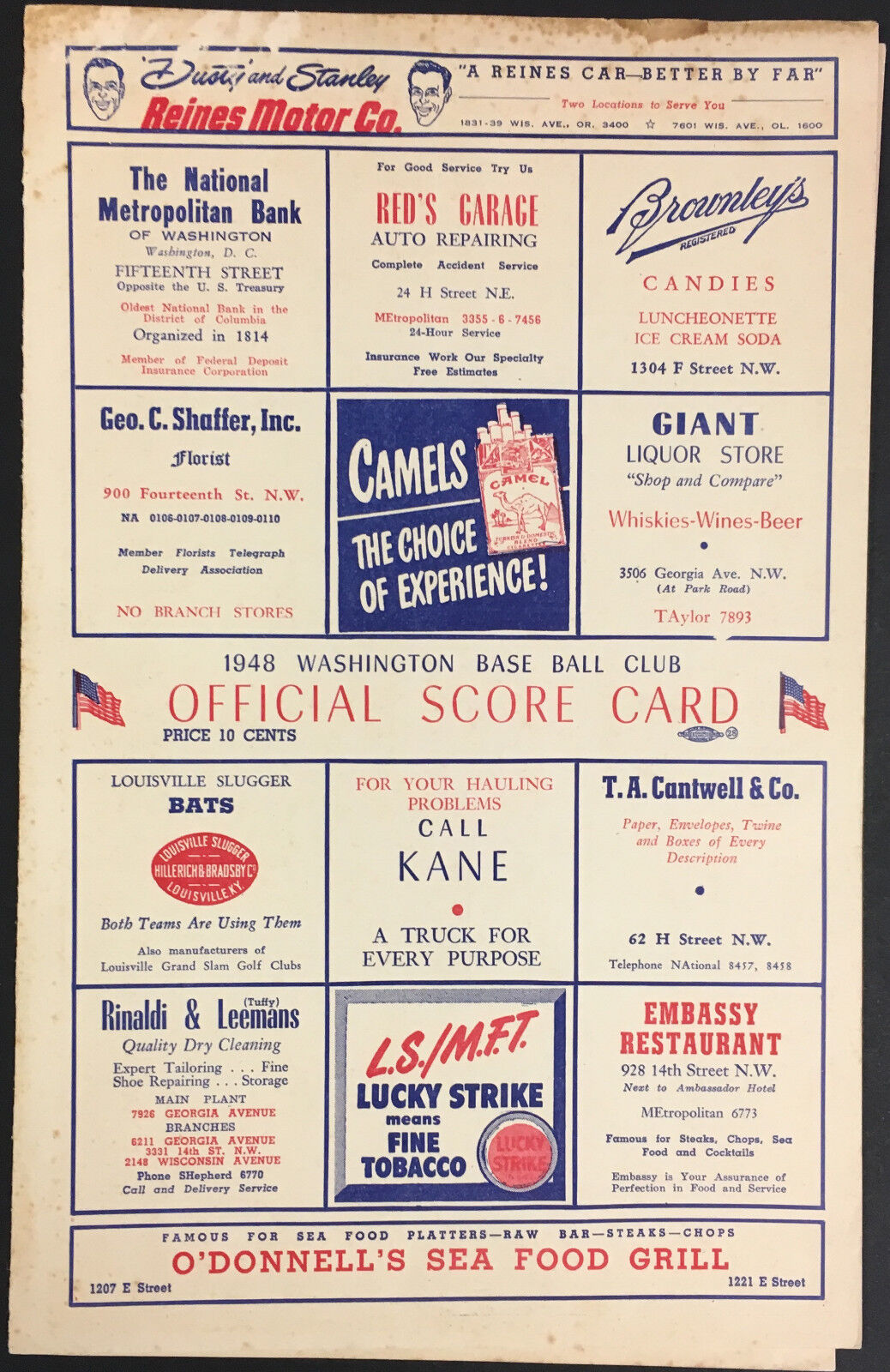 1948 MLB Baseball Scorebook Chicago White Sox vs Washington Senators Unscored