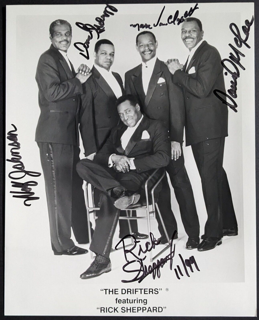 The Drifters Autographed x5 Members Promo Photo Signed Rick Sheppard Doo Wop