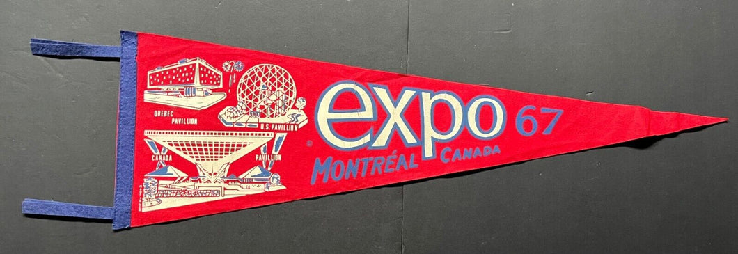 Expo 67 Vintage Original World's Fair Pennant Quebec + US Pavillion  Canada VTG