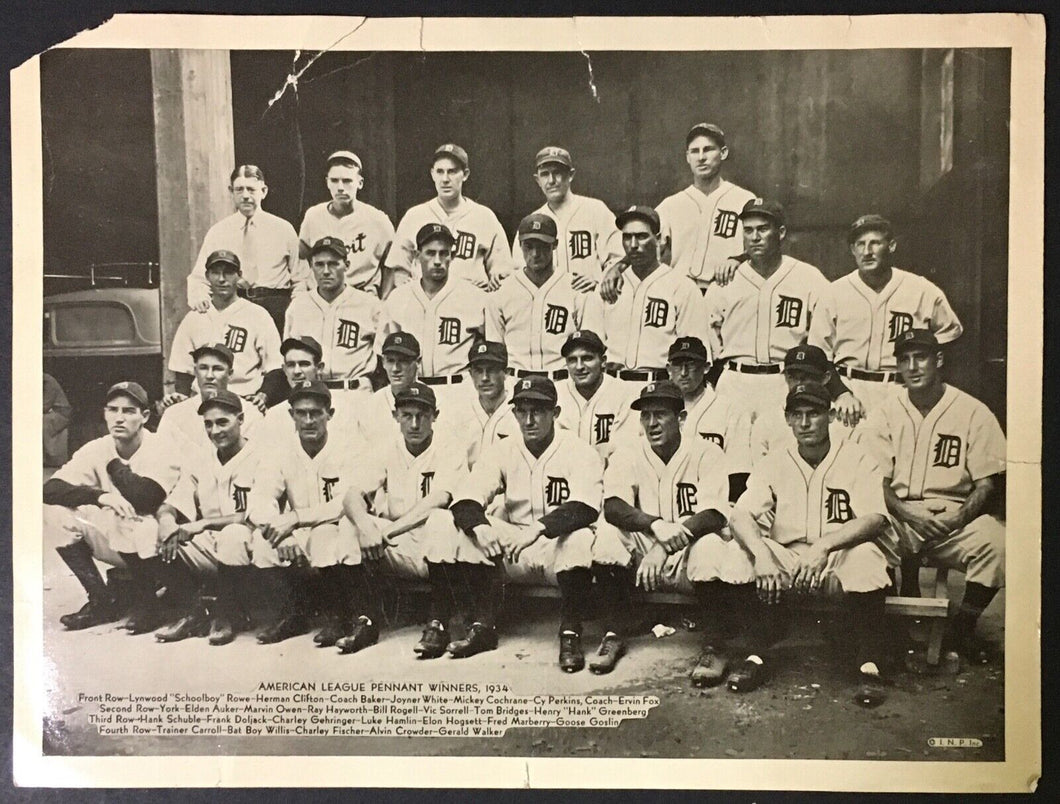 1934 Detroit Tigers Baseball Type 1 Team Photo INP American League Pennant Win