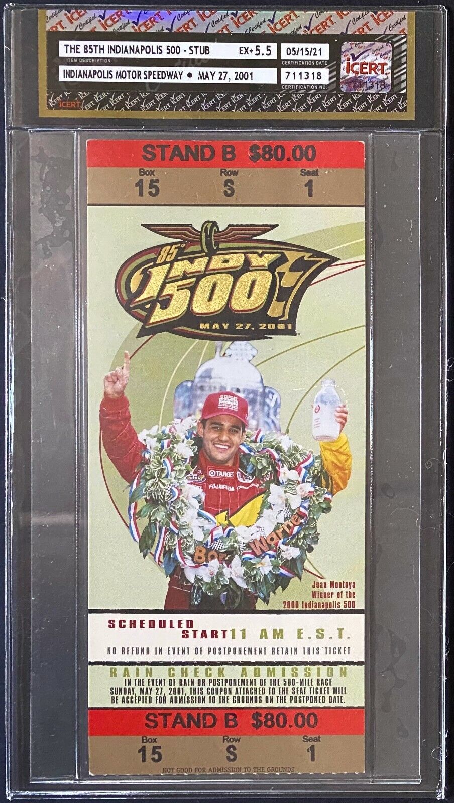 2001 Vintage Indy 500 Race Ticket Helio Castroneves Indianapolis Motor Speedway