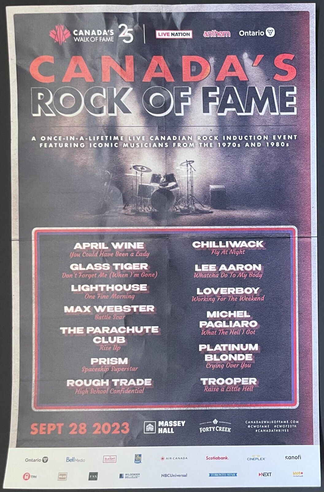 2023 Canada's Rock Of Fame Induction Concert Massey Hall Poster Banner Handbill