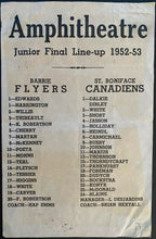 Load image into Gallery viewer, 1952-53 Memorial Cup Hockey Rare Lineup Card Winnipeg Shea's Amphitheatre

