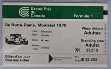 Load image into Gallery viewer, 1978 Canadian Grand Prix Racing Ticket Stub Authentic F1 Gilles Villeneuve Wins
