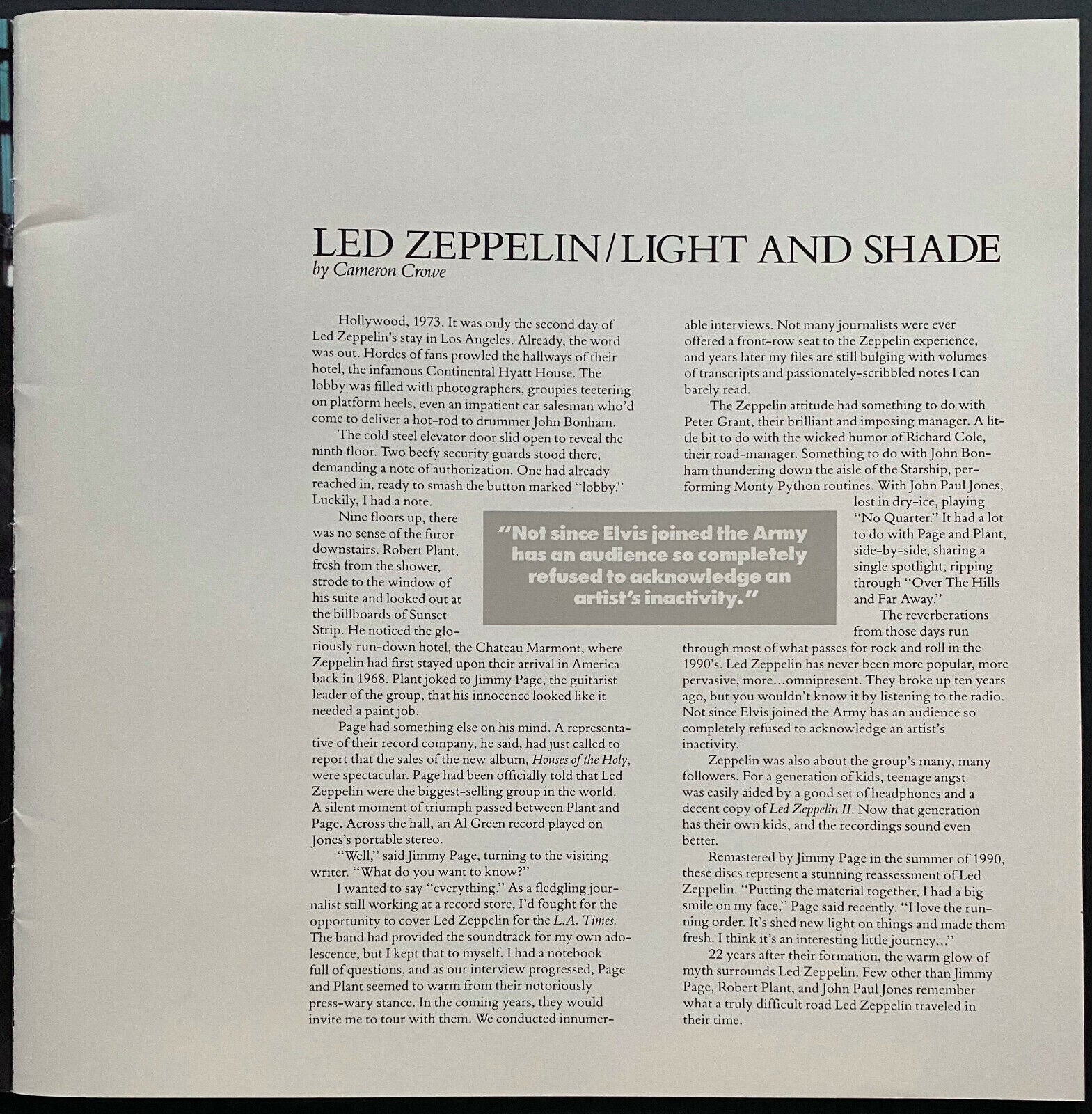 1990 Led Zeppelin Light And Shade Paperback Music Book Vintage