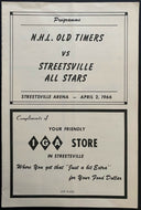 April 2nd 1966 NHL Old Timers Hockey Program vs Streetsville All Stars Vintage