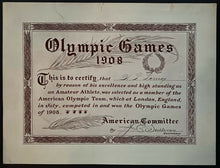 Load image into Gallery viewer, Rare 1908 London Olympics Team USA Diploma Signed By Edward James Sullivan LOA
