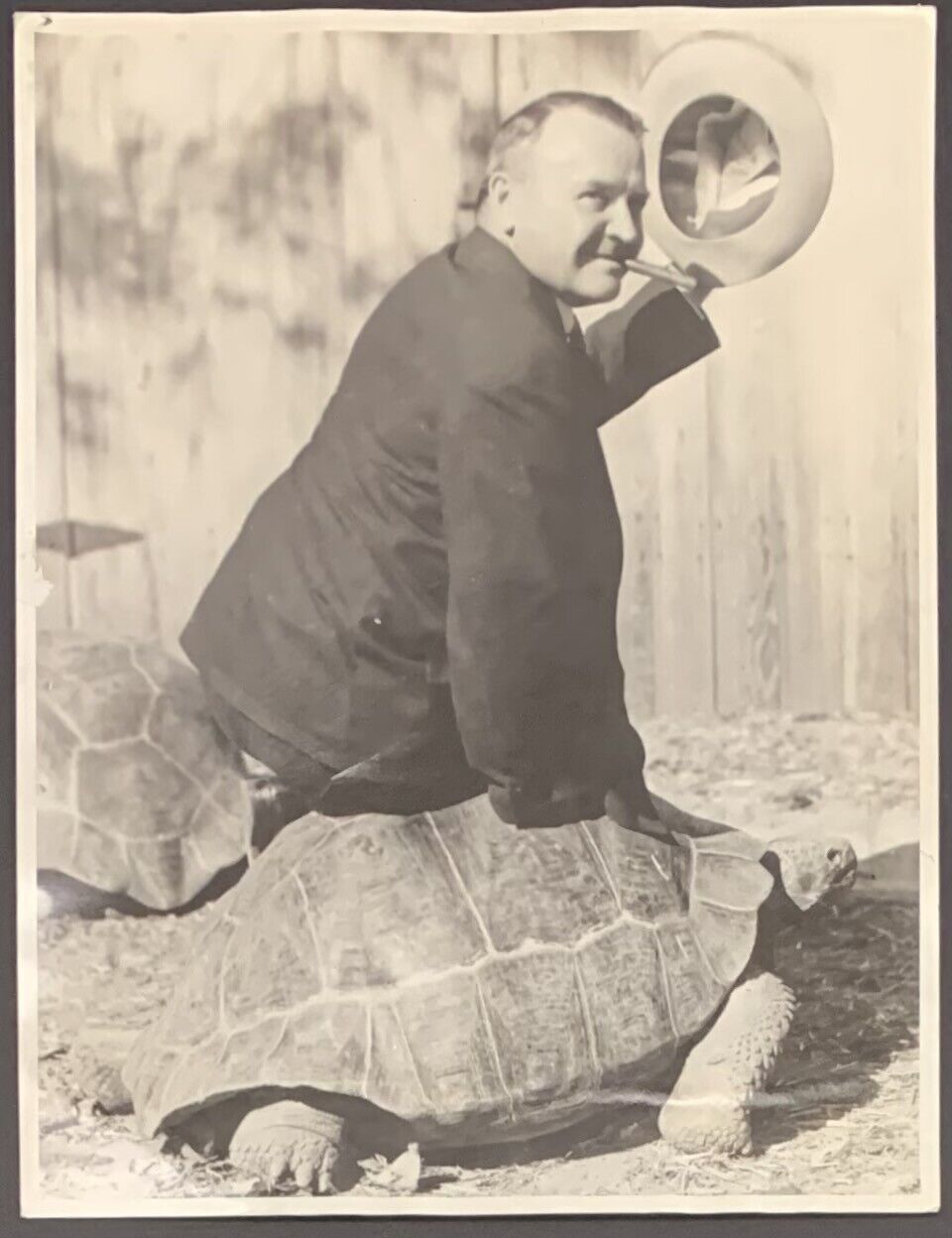 1935 Barney Oldfield International News Photo Champion Auto Racer Riding Turtle