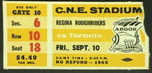 Load image into Gallery viewer, 1965 C.N.E. Stadium CFL Vintage Football Ticket Regina vs Toronto Argos

