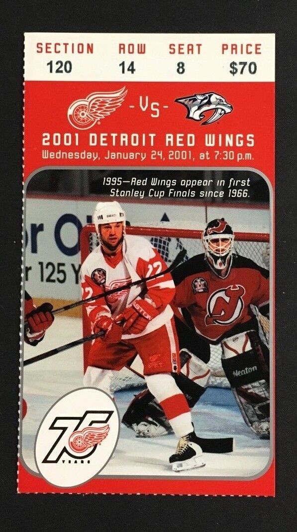 2001 Detroit Red Wings Vs Nashville NHL Hockey Ticket