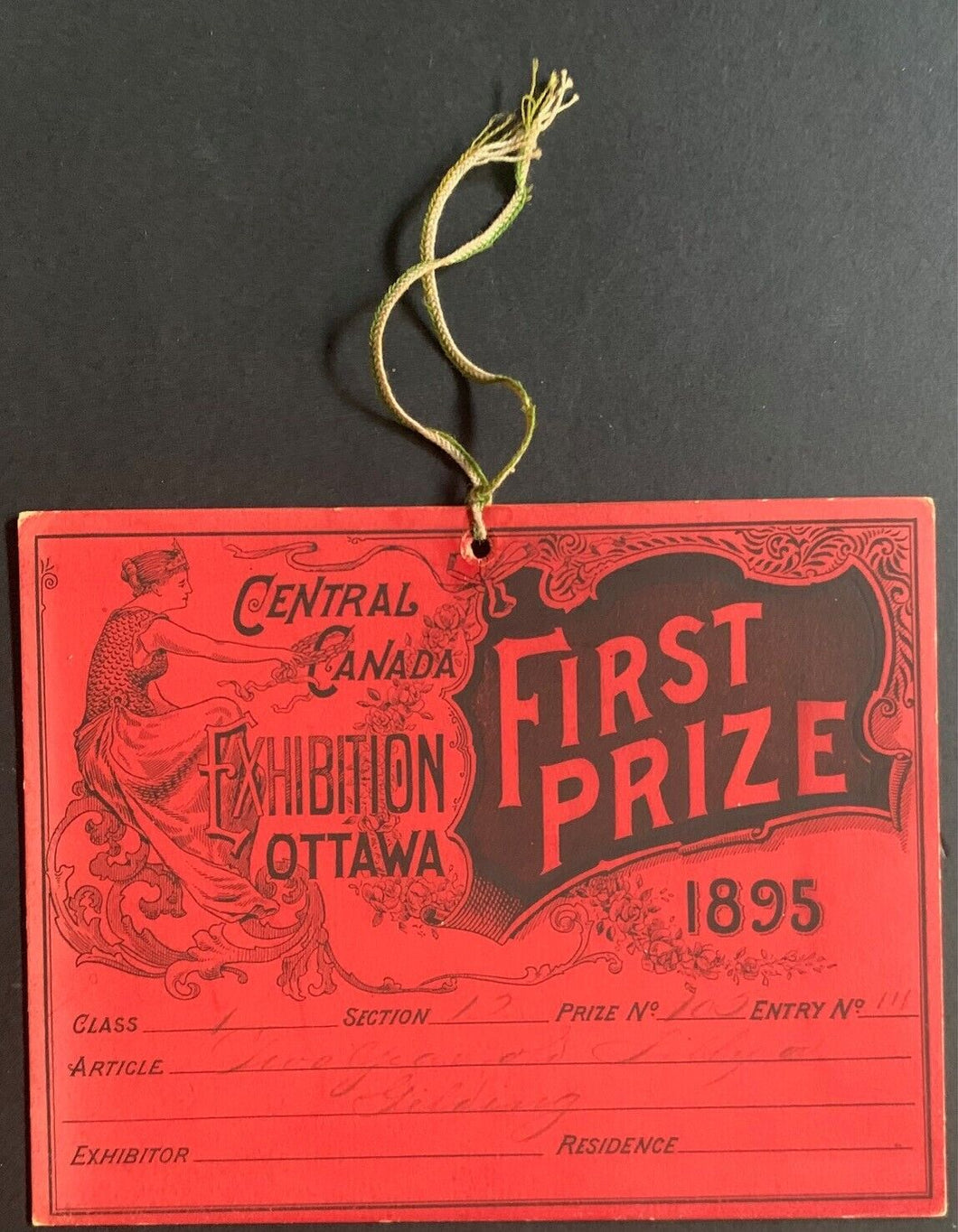 1885 Vintage Ottawa Central Canadian Exhibition First Prize Award Horse Show CNE