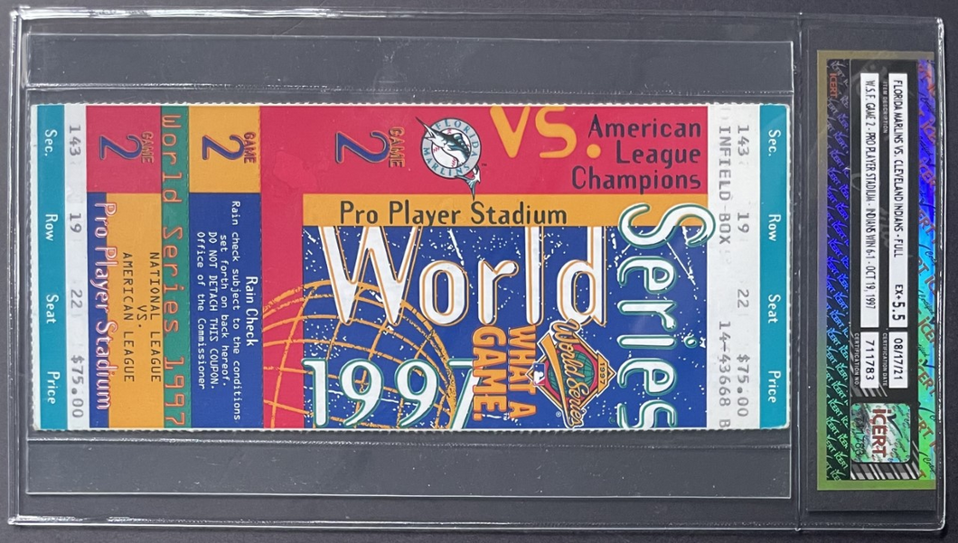1997 World Series Game 2 MLB Baseball Ticket Florida Marlins vs Cleveland iCert