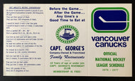 1976-77 Vancouver Canucks NHL Season Hockey Schedule Vintage Sked HKY