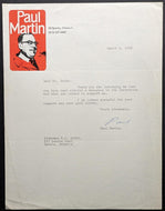 1968 Paul Martin Signed Famous Canadian Diplomat Politician Autographed Politics