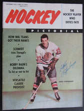 Load image into Gallery viewer, 1958 Hockey Pictorial Magazine Autographed By Eddie Litzenberger Blackhawks NHL

