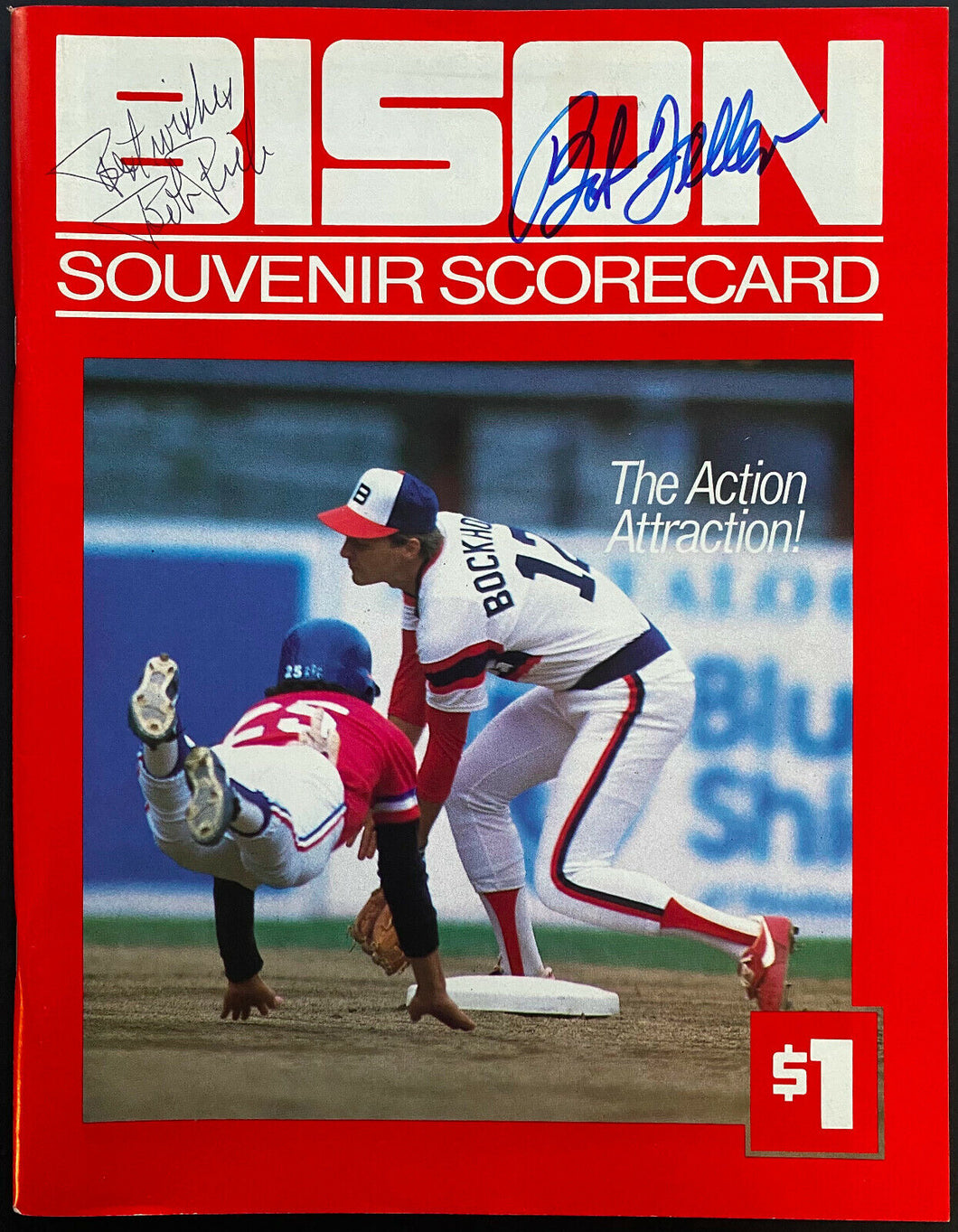 1986 Buffalo Bisons Baseball Program Bob Feller Signed Autographed Program Cover