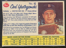 Load image into Gallery viewer, 1962 Carl Yastrzemski White Back Canadian Post Trading Card #61 Boston Red Sox
