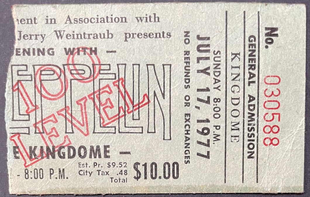 1977 Led Zeppelin Concert Ticket Stub Seattle Kingdome Vintage Music Jimmy Page